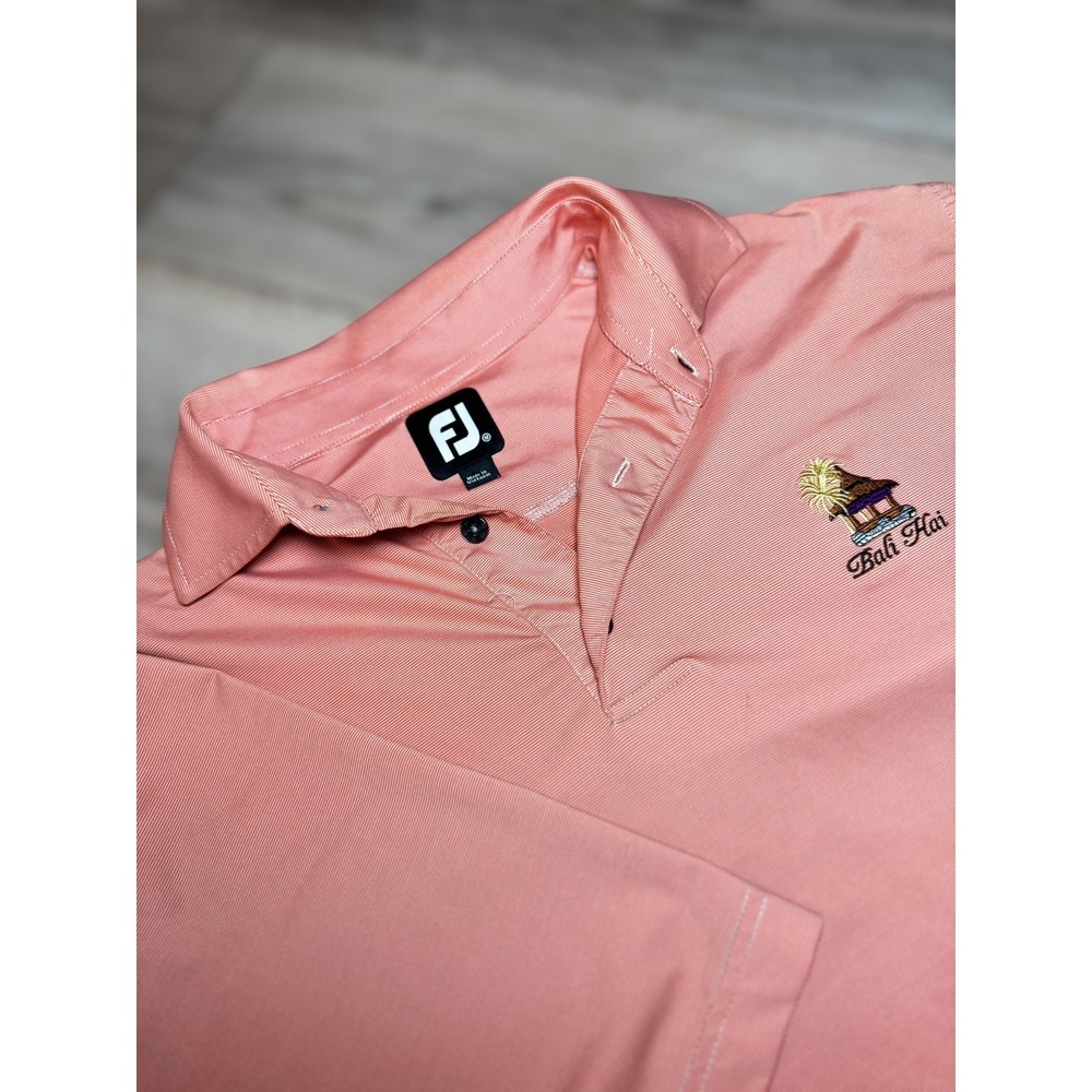 FootJoy FJ Mens Coral Stripe Golf Polo Shirt Bali Hai Embroidered Short Sleeve M